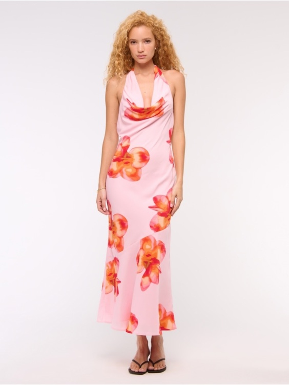 Abercrombie & Fitch Pink Backless Floral Maxi Dress with Orange Accents - Picture 2 of 5